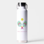 Pickleball Player Gift Rainbow Paddles Custom Water Bottle<br><div class="desc">This vibrant and whimsical bright pastel personalized pickleball water bottle is the perfect accessory for all pickleball enthusiasts who want to add a touch of color and fun to their day. Featuring a fun design with pickelball paddles with rainbows and the custom name of your choice. In pink, green, blue,...</div>