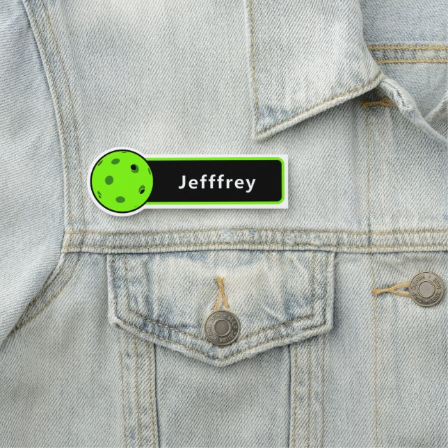 Pickleball Player Green Ball Black Personalized Name Tag (In Situ)