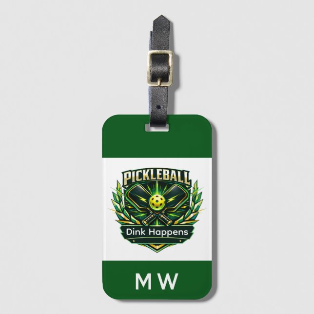 Pickleball Player Logo Monogrammed Luggage Tag (Front Vertical)
