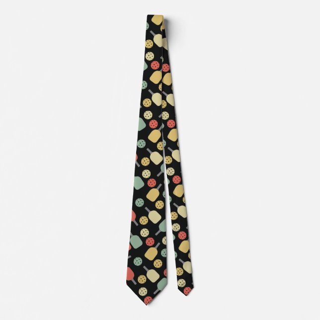 Pickleball Player Paddle and Ball Pattern Neck Tie (Front)