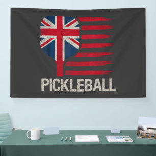 Pickleball Player Paddle Uk Flag Banner