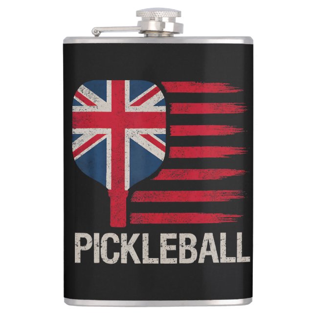 Pickleball Player Paddle Uk Flag  Flask (Front)