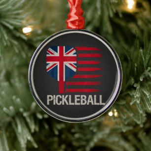 Pickleball Player Paddle Uk Flag  Metal Ornament