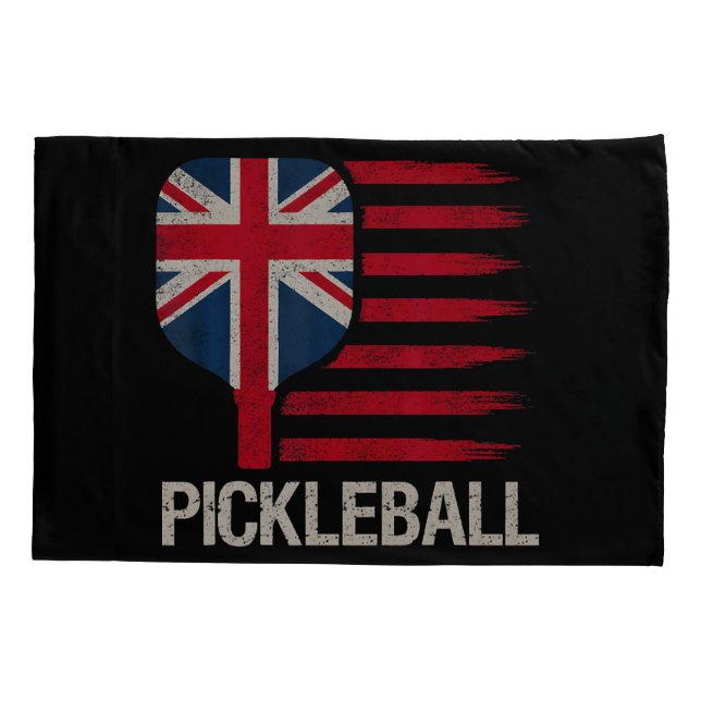 Pickleball Player Paddle Uk Flag  Pillow Case (Back)