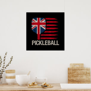 Pickleball Player Paddle Uk Flag Poster