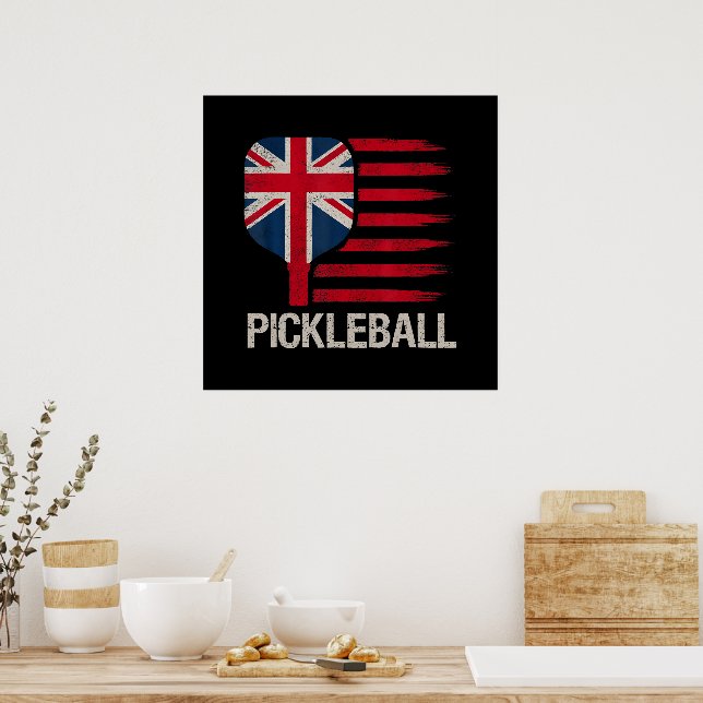 Pickleball Player Paddle Uk Flag  Poster (Kitchen)