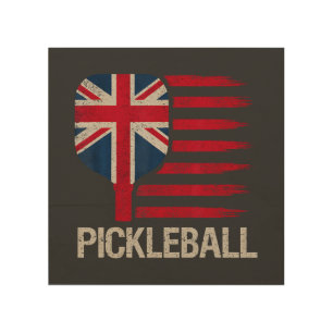 Pickleball Player Paddle Uk Flag Wood Wall Art