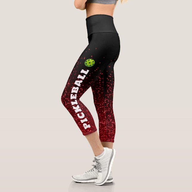 Pickleball Player Personalized Black red glitter   Capri Leggings (Left)