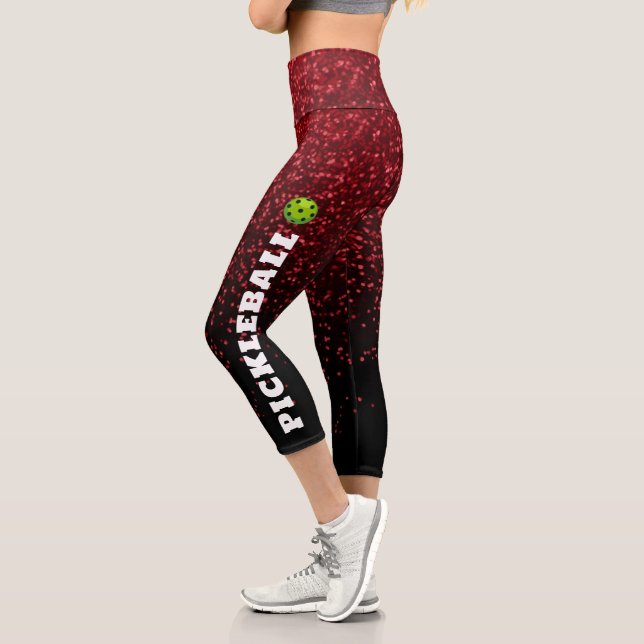 Pickleball Player Personalized Black red glitter   Capri Leggings (Left)