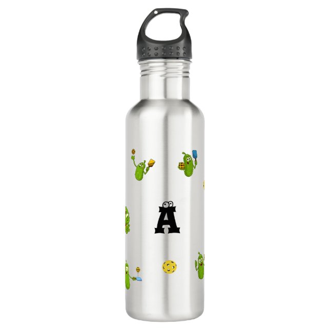 Pickleball Player Personalized Name Funny Stainless Steel Water Bottle (Front)