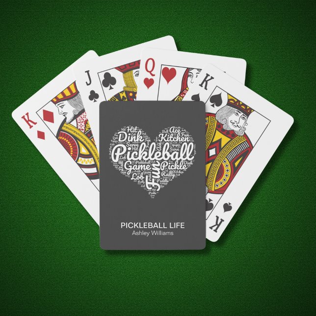 Pickleball Player Personalized Name Heart Design  Poker Cards (Add text and name to personalize.  See collection for other gifts with this design)