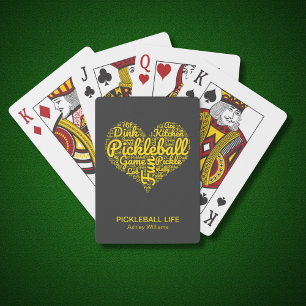 Pickleball Player Personalized Name Heart Design Poker Cards