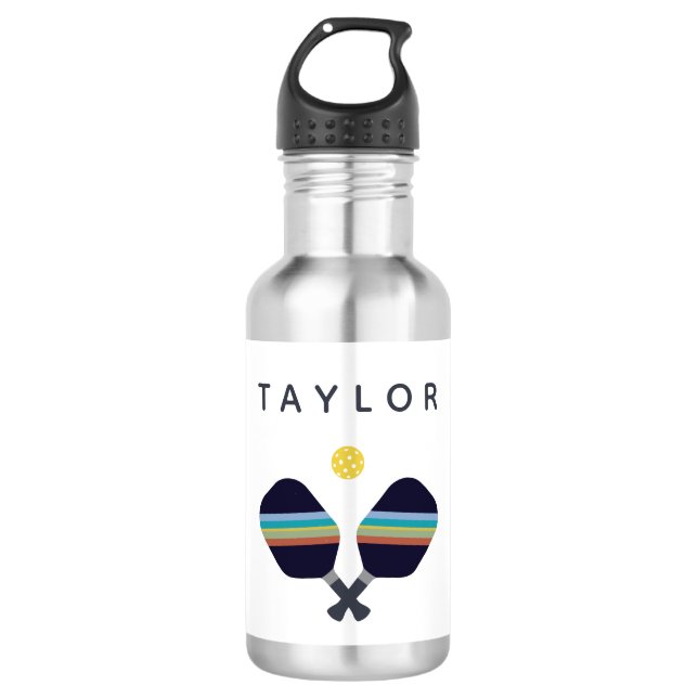 Pickleball Player Personalized Name Stainless Steel Water Bottle (Front)