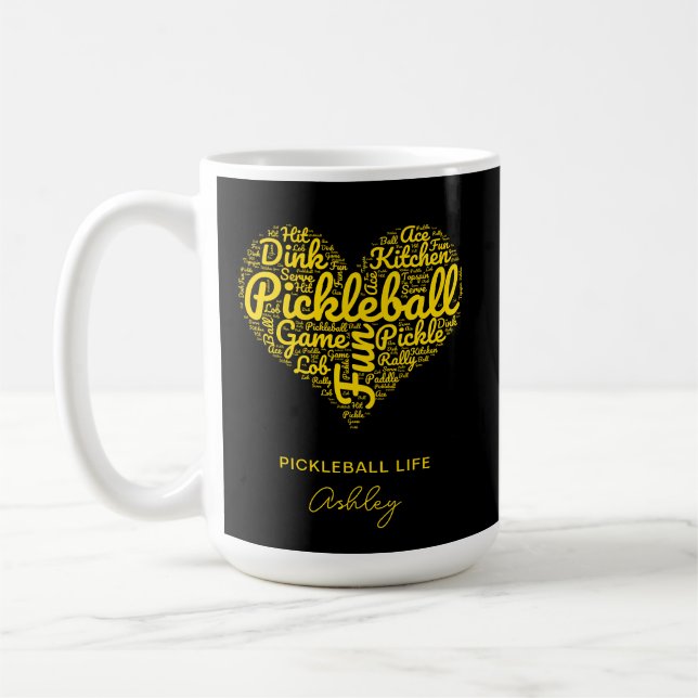 Pickleball Player Personalized Name Word Art Coffee Mug (Left)