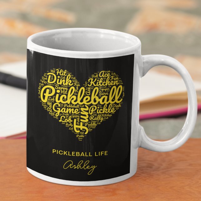 Pickleball Player Personalized Name Word Art Coffee Mug (Add name to personalize.  Change other text too, if you wish.)