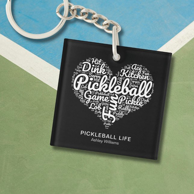 Pickleball Player Personalized Name Word Art Keychain (Personalize with Text and Name, or delete text if you wish)