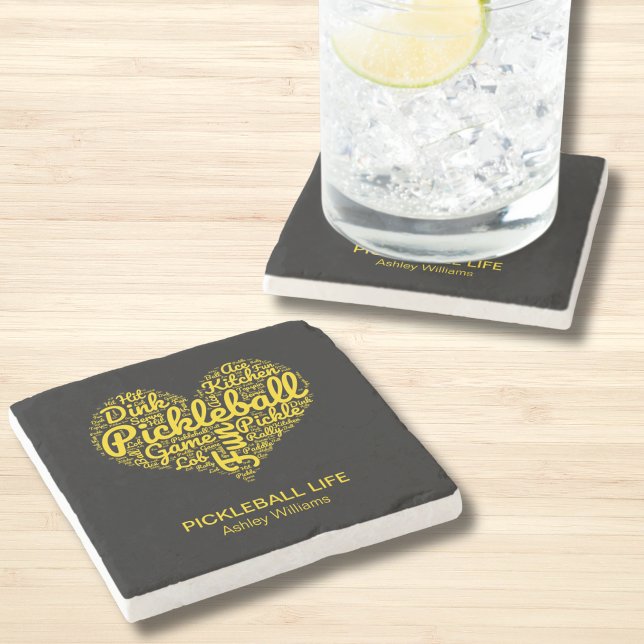 Pickleball Player Personalized Name Word Art Stone Coaster (Add Text and Name to customize.  Other items available in collection.)