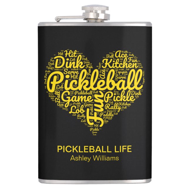 Pickleball Player Personalized Word Art Typography Flask (Front)
