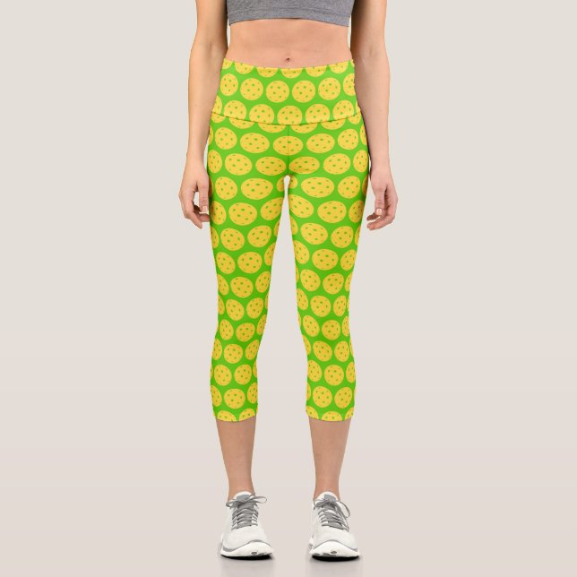 Pickleball Player Pickleball Pattern Bright Green Capri Leggings (Front)