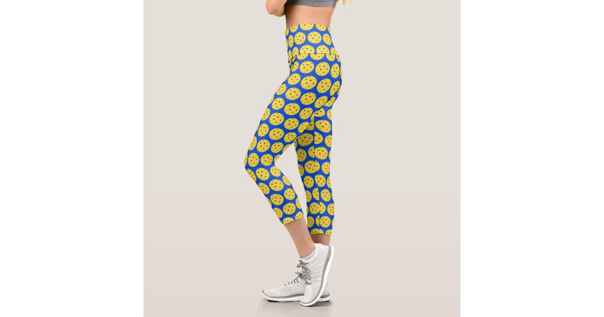 Pickleball Player Pickleball Pattern Royal Blue Capri Leggings | Zazzle