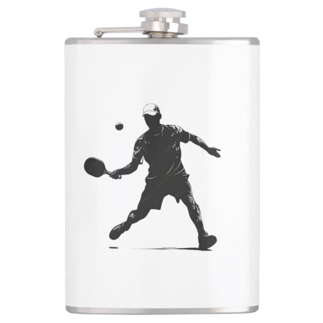 Pickleball Player Silhouette Sport Design Flask (Front)