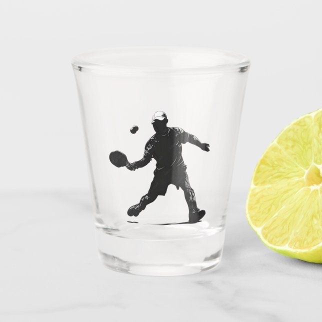 Pickleball Player Silhouette Sport Design Shot Glass (Front)