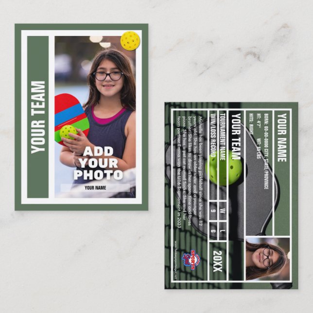 Pickleball Player Trading Card - Court Green (Front/Back)