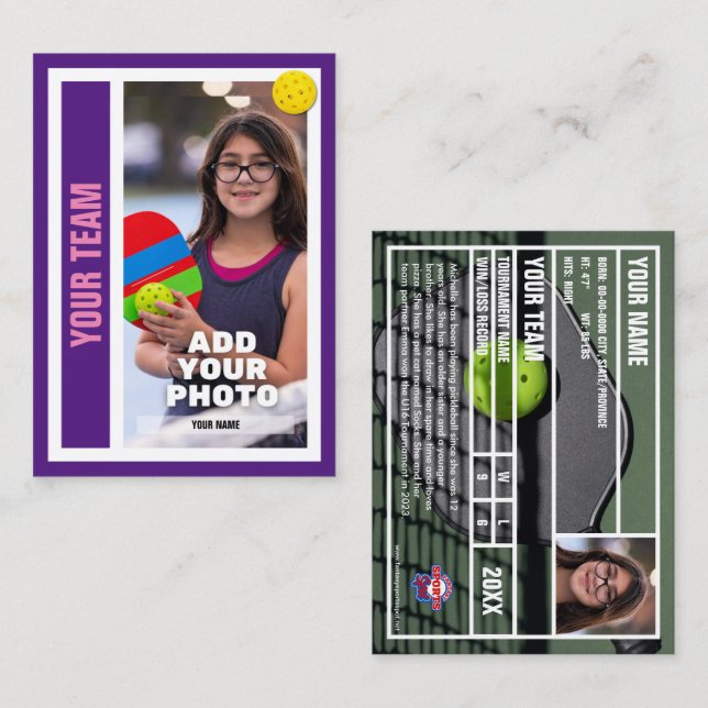 Pickleball Player Trading Card - Royal Purple (Front/Back)