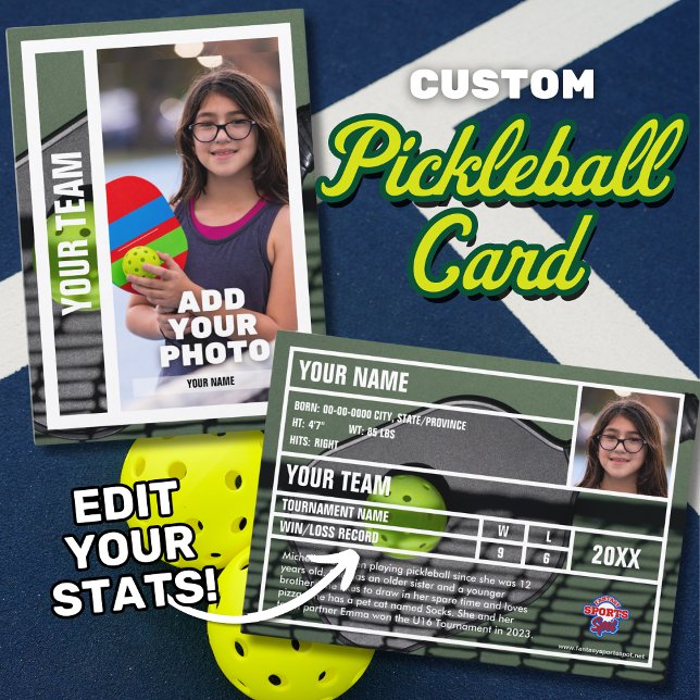 Pickleball Player Trading Card Souvenir - Green (Pickleball player trading card. )
