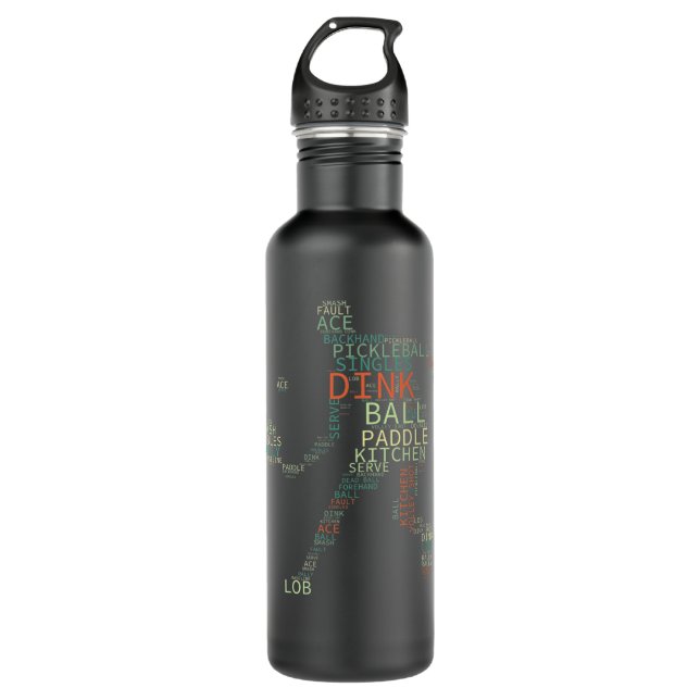 Pickleball Player Typography Word Art 755 Stainless Steel Water Bottle (Front)