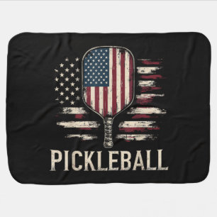 Pickleball Player US Flag Retro Paddleball Baby Blanket