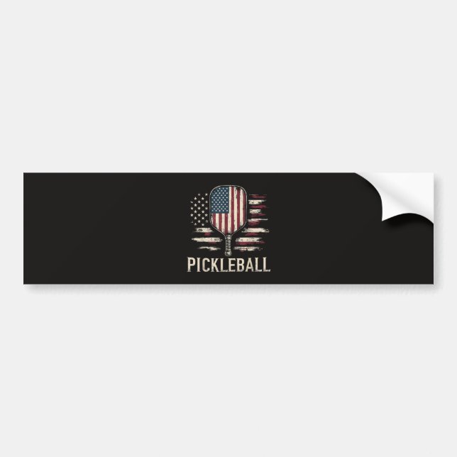 Pickleball Player US Flag Retro Paddleball Bumper Sticker (Front)