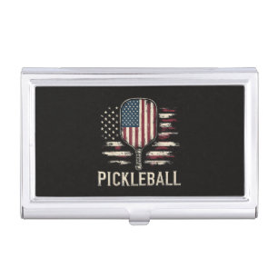 Pickleball Player US Flag Retro Paddleball Business Card Case