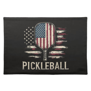 Pickleball Player US Flag Retro Paddleball Cloth Placemat