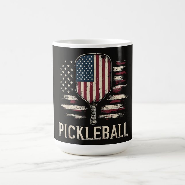 Pickleball Player US Flag Retro Paddleball Coffee Mug (Center)