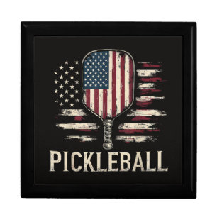 Pickleball Player US Flag Retro Paddleball Gift Box