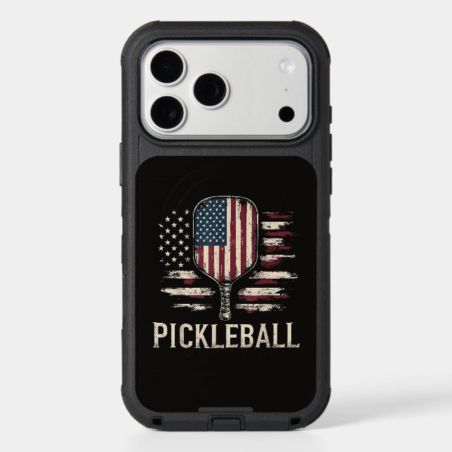 Pickleball Player US Flag Retro Paddleball Otterbox iPhone Case (Back)