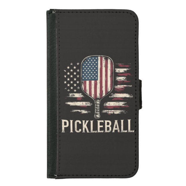 Pickleball Player US Flag Retro Paddleball Samsung Galaxy Wallet Case (Front)