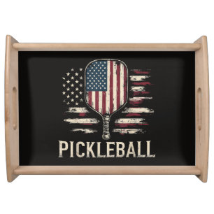 Pickleball Player US Flag Retro Paddleball Serving Tray