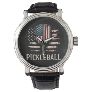 Pickleball Player US Flag Retro Paddleball Watch