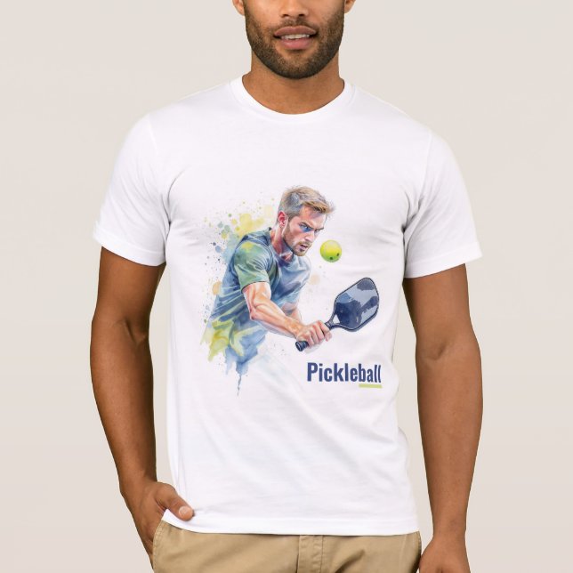 Pickleball Player with Ball - Watercolor Style T-Shirt (Front)