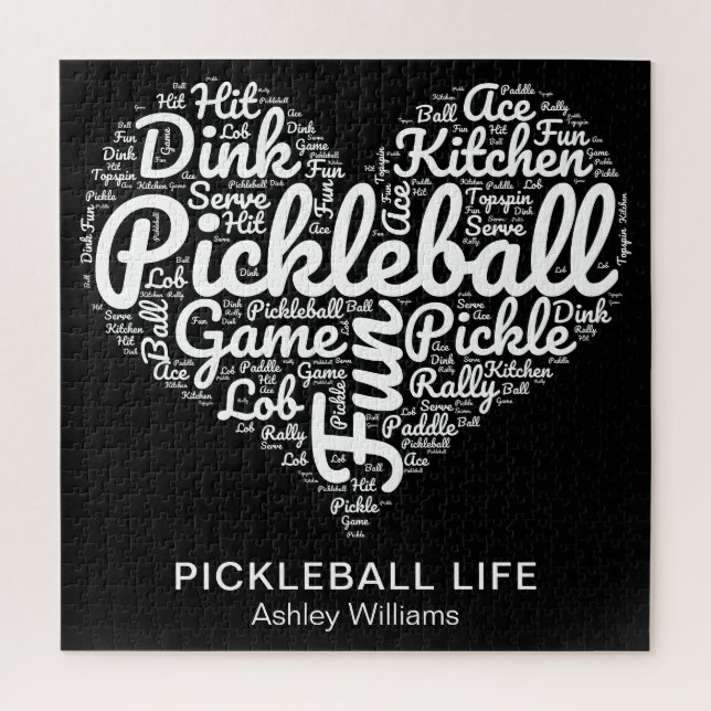 Pickleball Player Word Art Typography Personalized Jigsaw Puzzle (Vertical)
