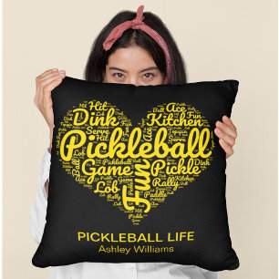 Pickleball Player Word Art Typography Personalized Throw Pillow