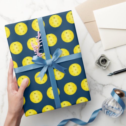 Pickleball Player Yellow Pickle Ball Patterned Wrapping Paper