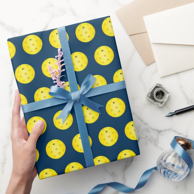 Pickleball Player Yellow Pickle Ball Patterned Wrapping Paper (Gifting)