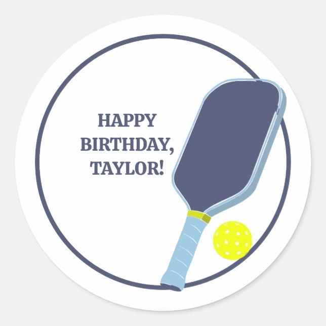 Pickleball Players Custom Message Birthday Classic Round Sticker (Front)