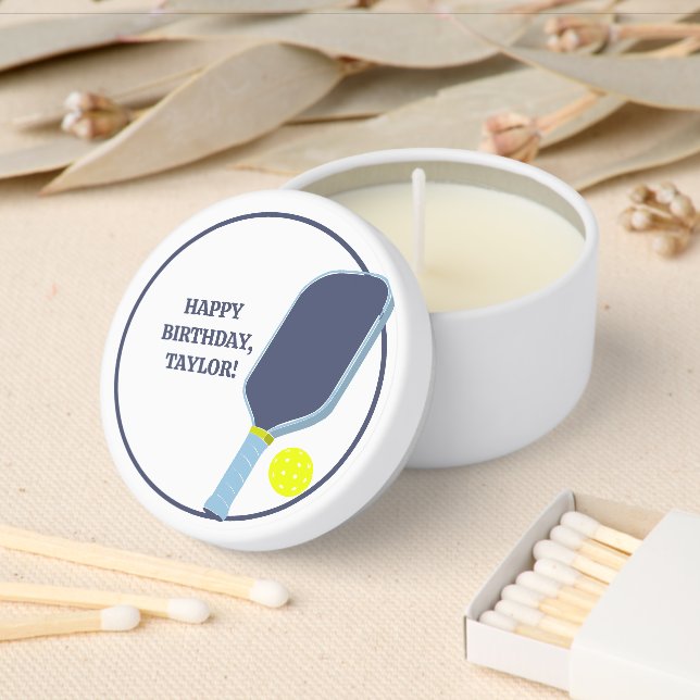 Pickleball Players Custom Message Birthday Mini Candle Favors (Insitu)