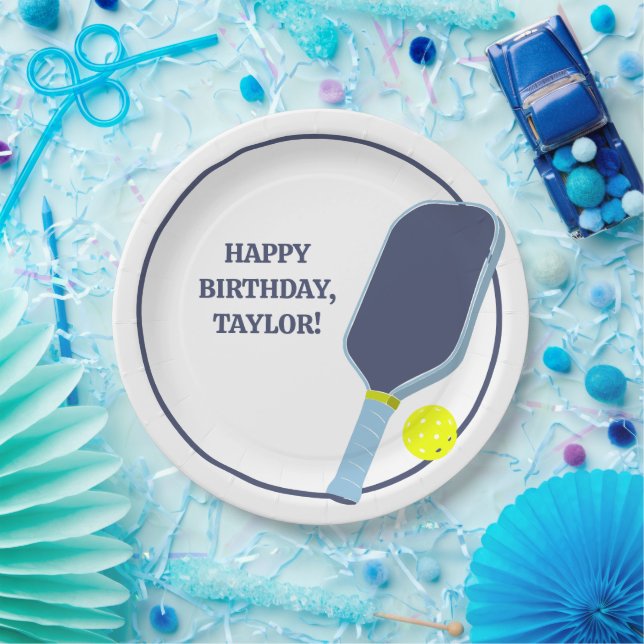 Pickleball Players Custom Message Birthday Paper Plates (Party)