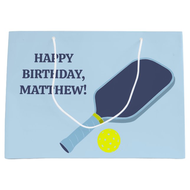 Pickleball Players Light Blue Personalized Large Gift Bag (Front)