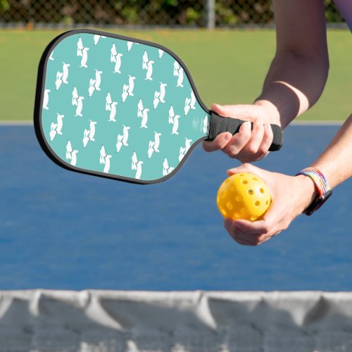 Pickleball Playing Dachshund Light Blue Pickleball Paddle